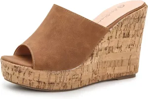 GUNIYIFS Womens Heeled Sandals Wedge Platform Open Toe Suede Slip on Casual Summer Slip on Comfy Cork Sandals for Women Shoes
