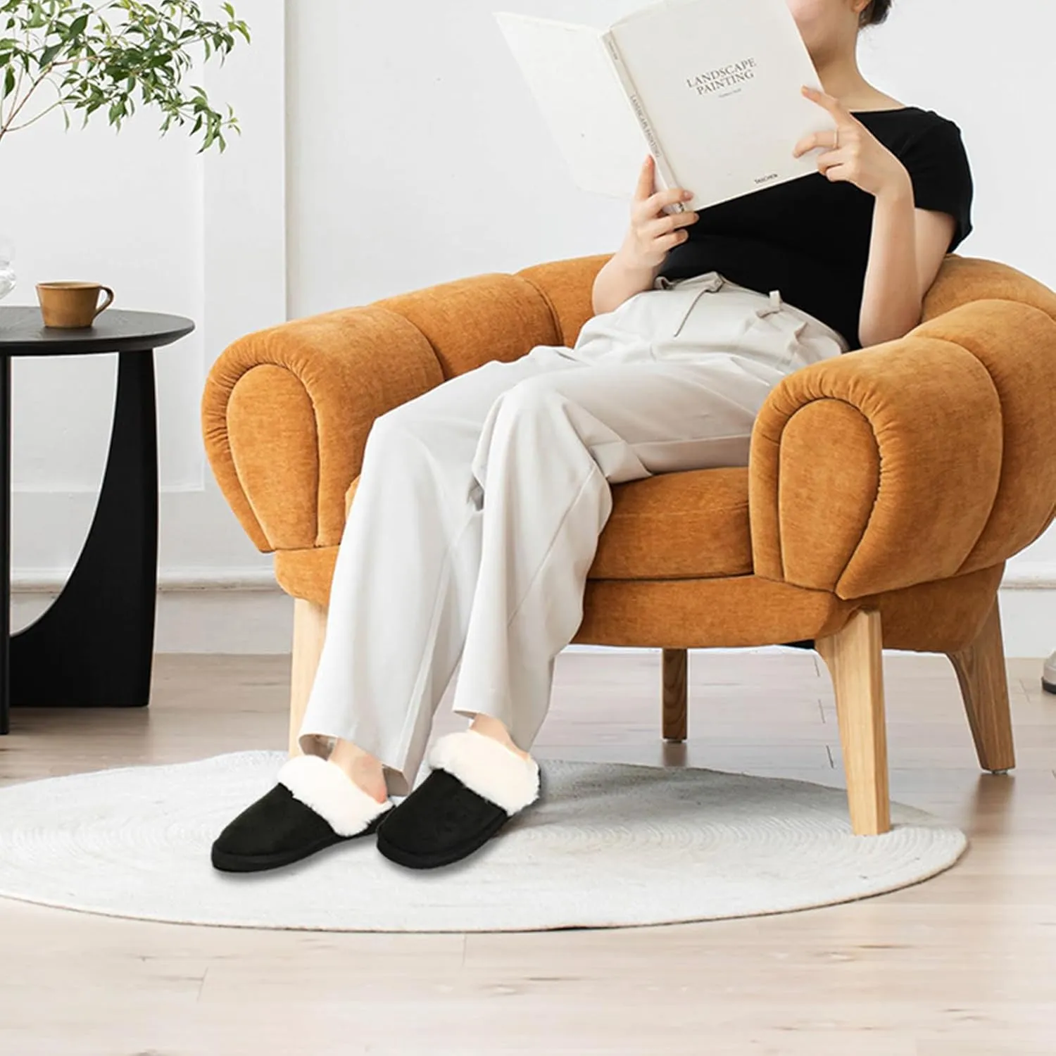 Guyarns Fuzzy House Slippers for Women,Memory Foam Womens Slippers Indoor and Outdoor Non-Slip Faux Fur Comfy Winter House Shoes