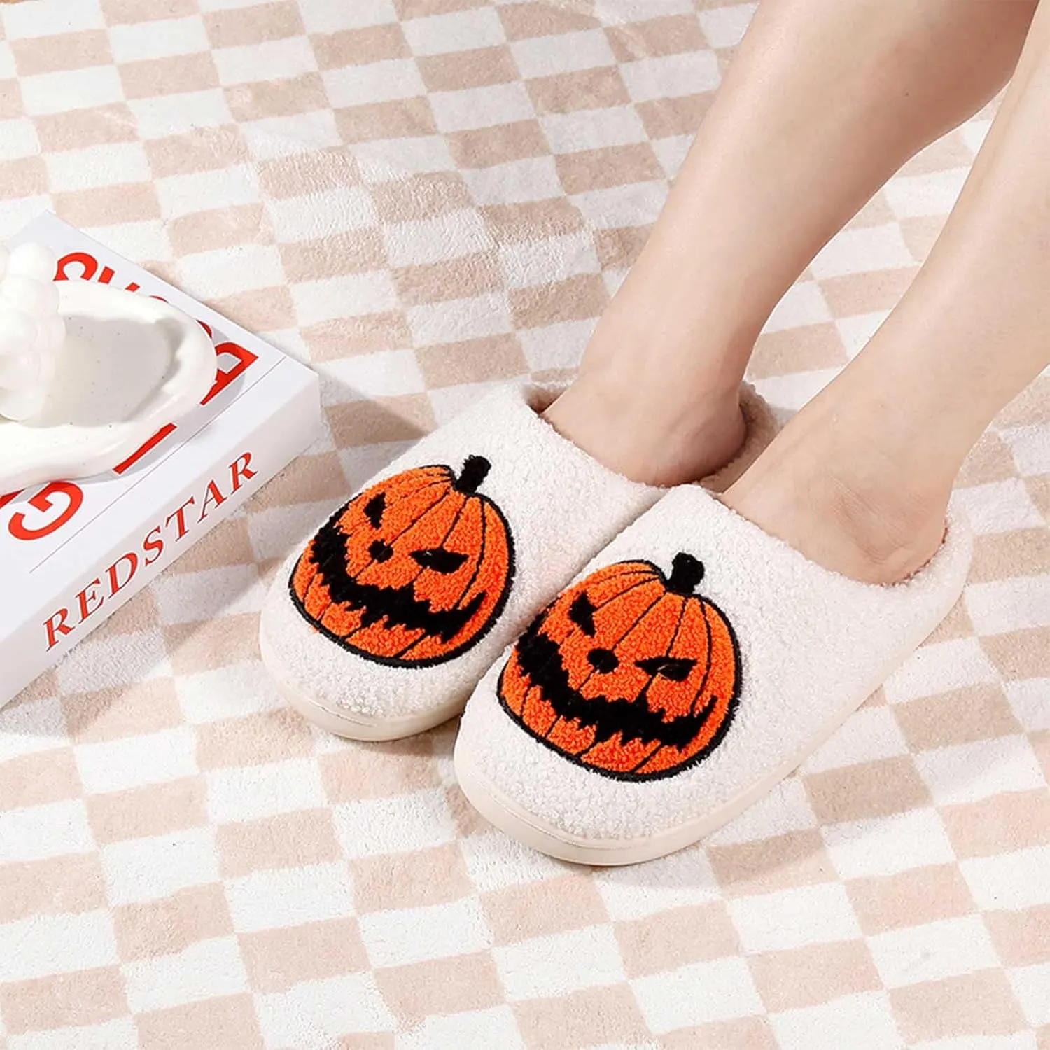 Halloween Comfy Pumpkin Slippers - Womens & Mens Memory Foam House Slippers