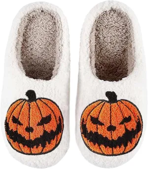 Halloween Comfy Pumpkin Slippers - Womens & Mens Memory Foam House Slippers