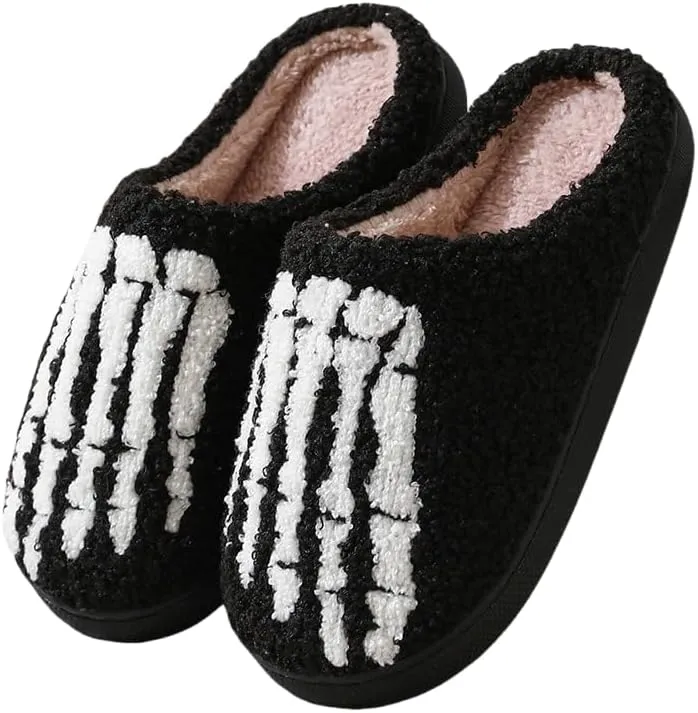 Halloween Slippers for Women Retro Soft Cozy Comfy Plush Lightweight Ghost Face Slip-on Indoor Outdoor Scream Slip on Anti-Skid Sole Christmas House Shoes
