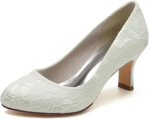 Hanfike Low Heel Shoes for Wedding Bridal Slip-on Lace Formal Party Evening Pumps JY151