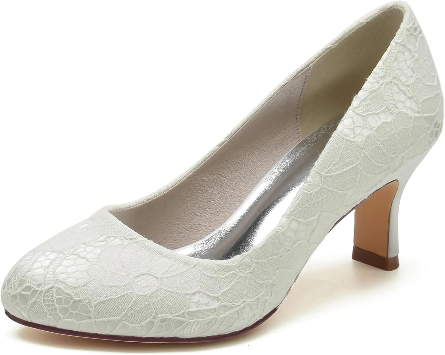 Hanfike Low Heel Shoes for Wedding Bridal Slip-on Lace Formal Party Evening Pumps JY151