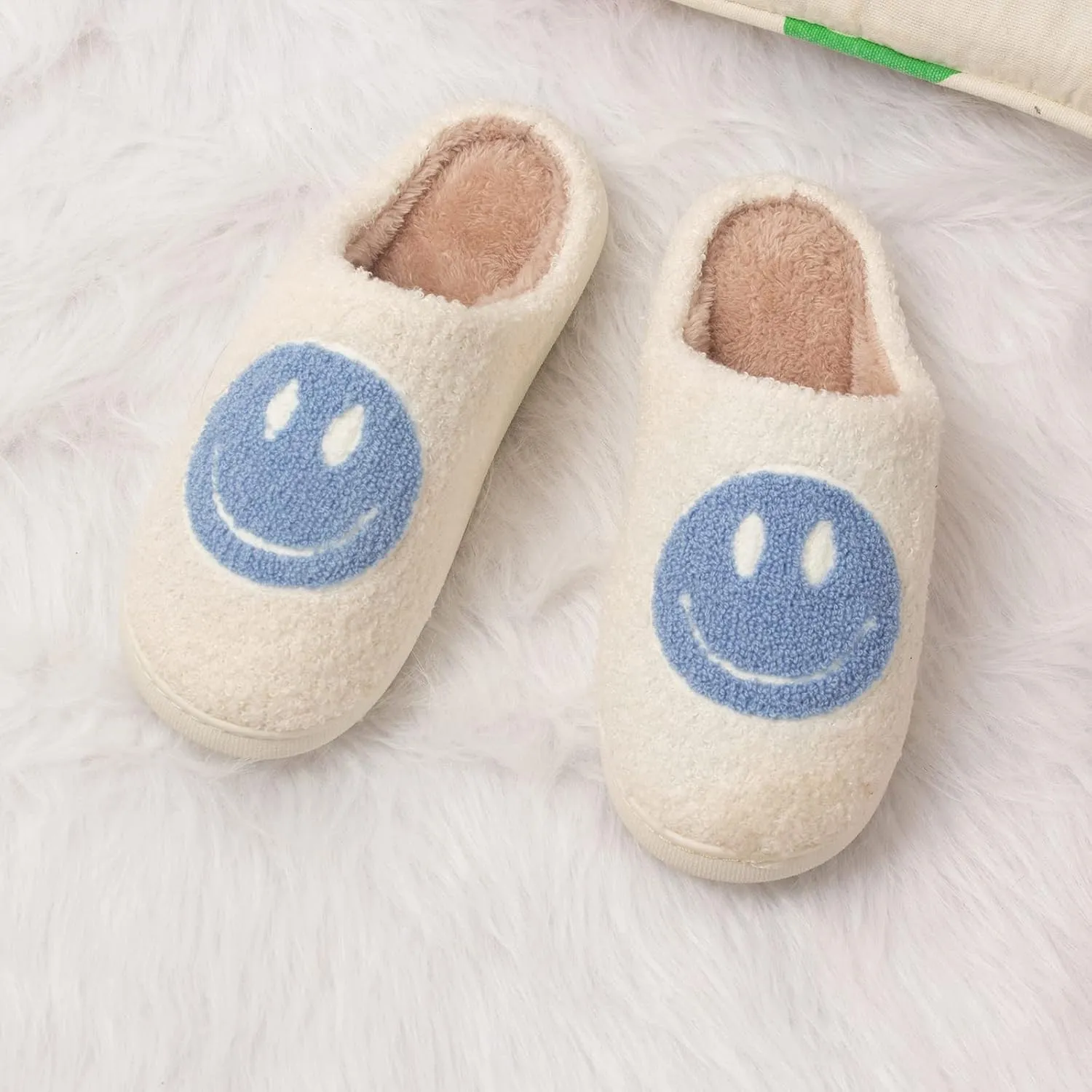 Happy Face Slippers Retro Cozy Comfy Plush Warm Slip-on Slippers Winter Soft Fuzzy Indoor House Shoes with Memory Foam for Men Women…