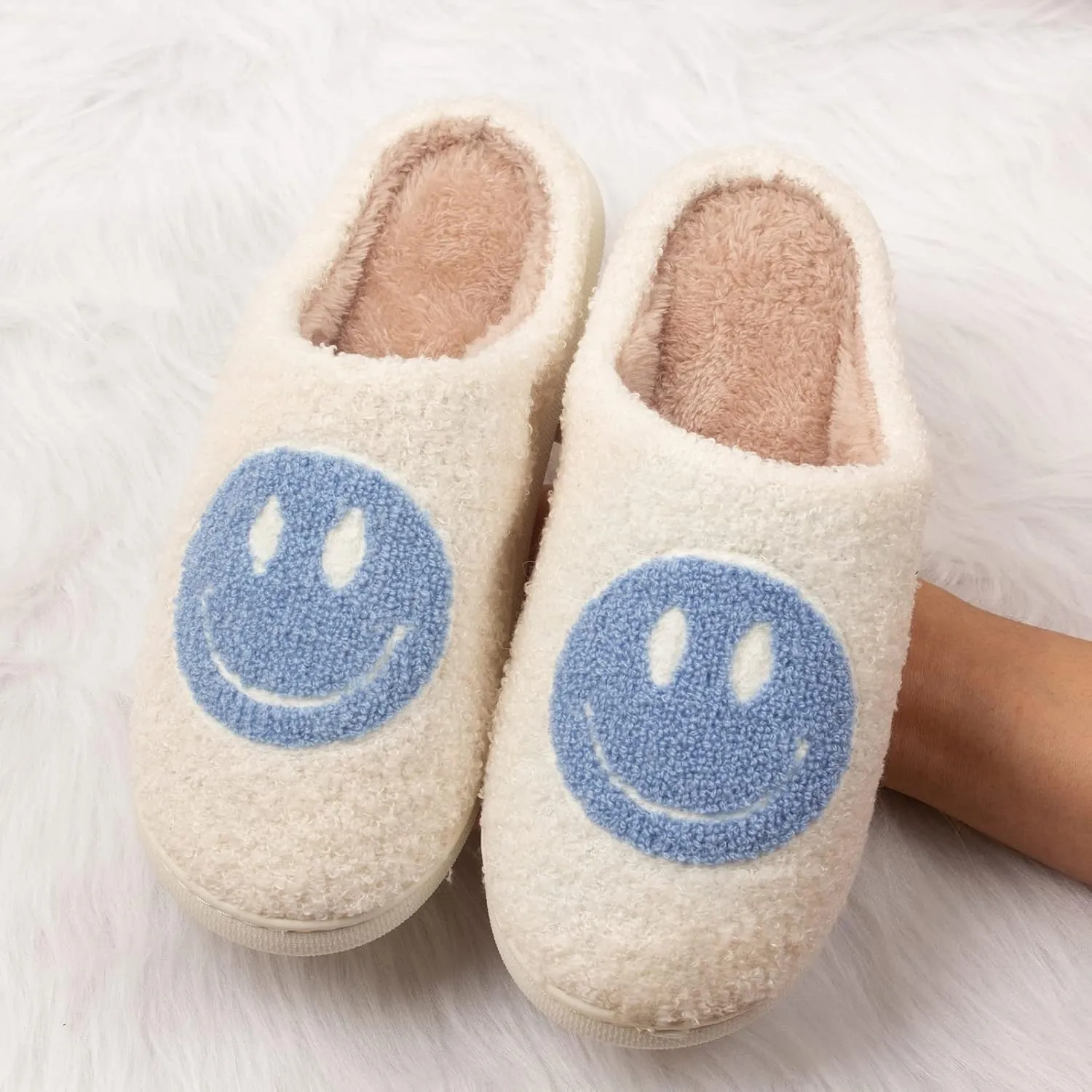 Happy Face Slippers Retro Cozy Comfy Plush Warm Slip-on Slippers Winter Soft Fuzzy Indoor House Shoes with Memory Foam for Men Women…
