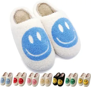 Happy Face Slippers Retro Cozy Comfy Plush Warm Slip-on Slippers Winter Soft Fuzzy Indoor House Shoes with Memory Foam for Men Women…