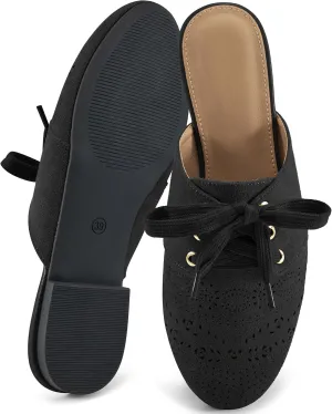 HARENCE Mules for Women Casual Flats: Comfortable Round Toe Slip on Backless Mule Dressy Business Office Flat Shoes