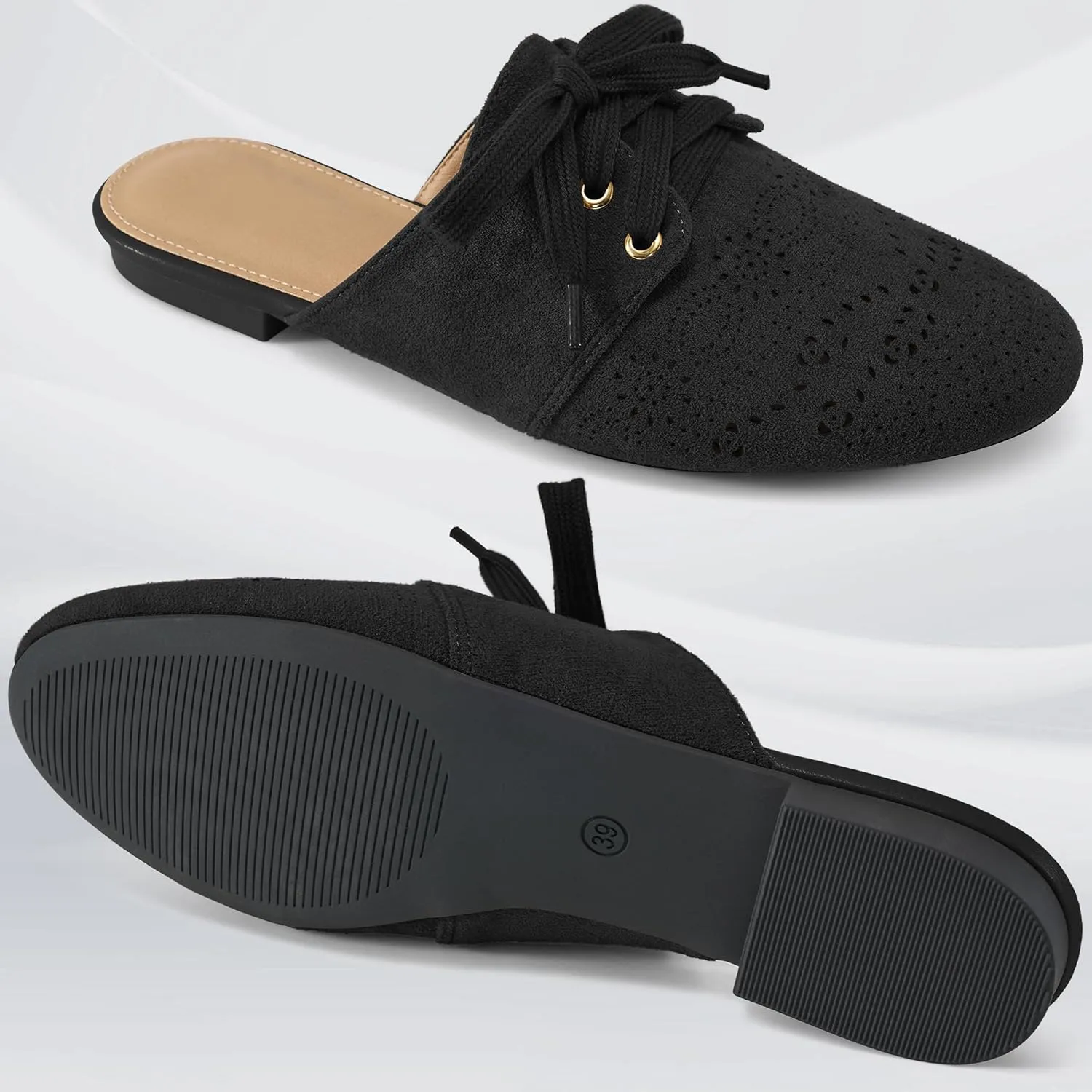 HARENCE Mules for Women Casual Flats: Comfortable Round Toe Slip on Backless Mule Dressy Business Office Flat Shoes