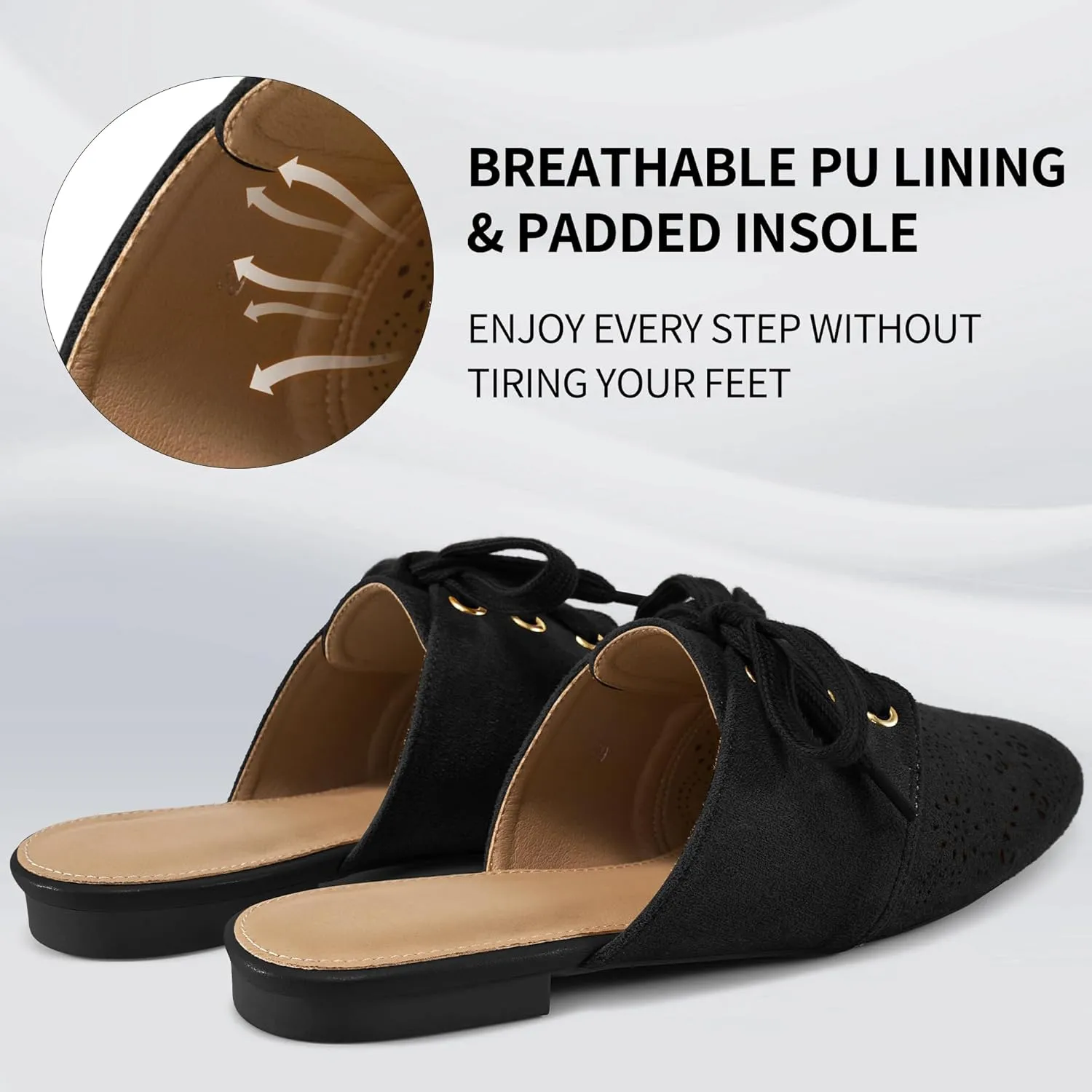 HARENCE Mules for Women Casual Flats: Comfortable Round Toe Slip on Backless Mule Dressy Business Office Flat Shoes