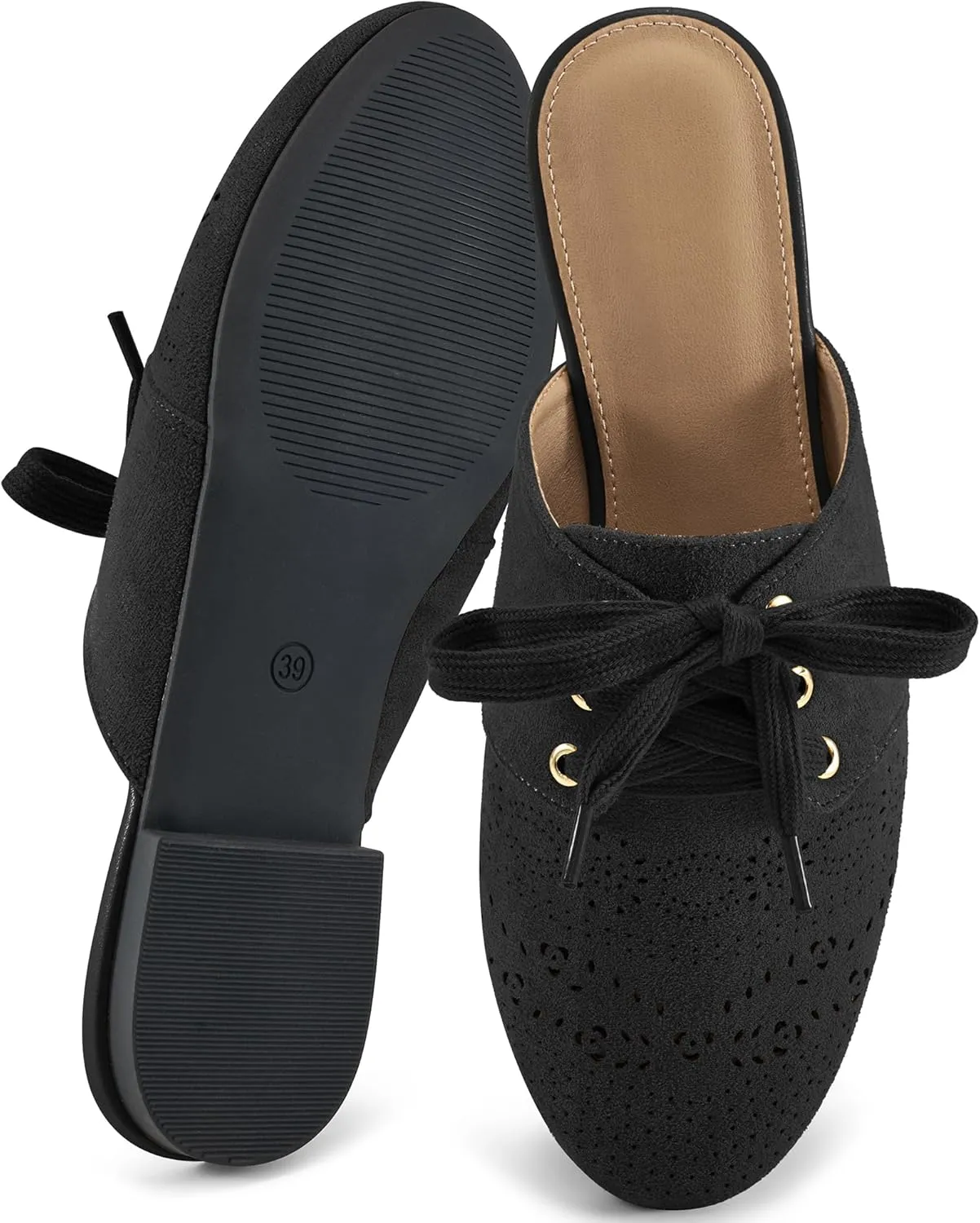HARENCE Mules for Women Casual Flats: Comfortable Round Toe Slip on Backless Mule Dressy Business Office Flat Shoes