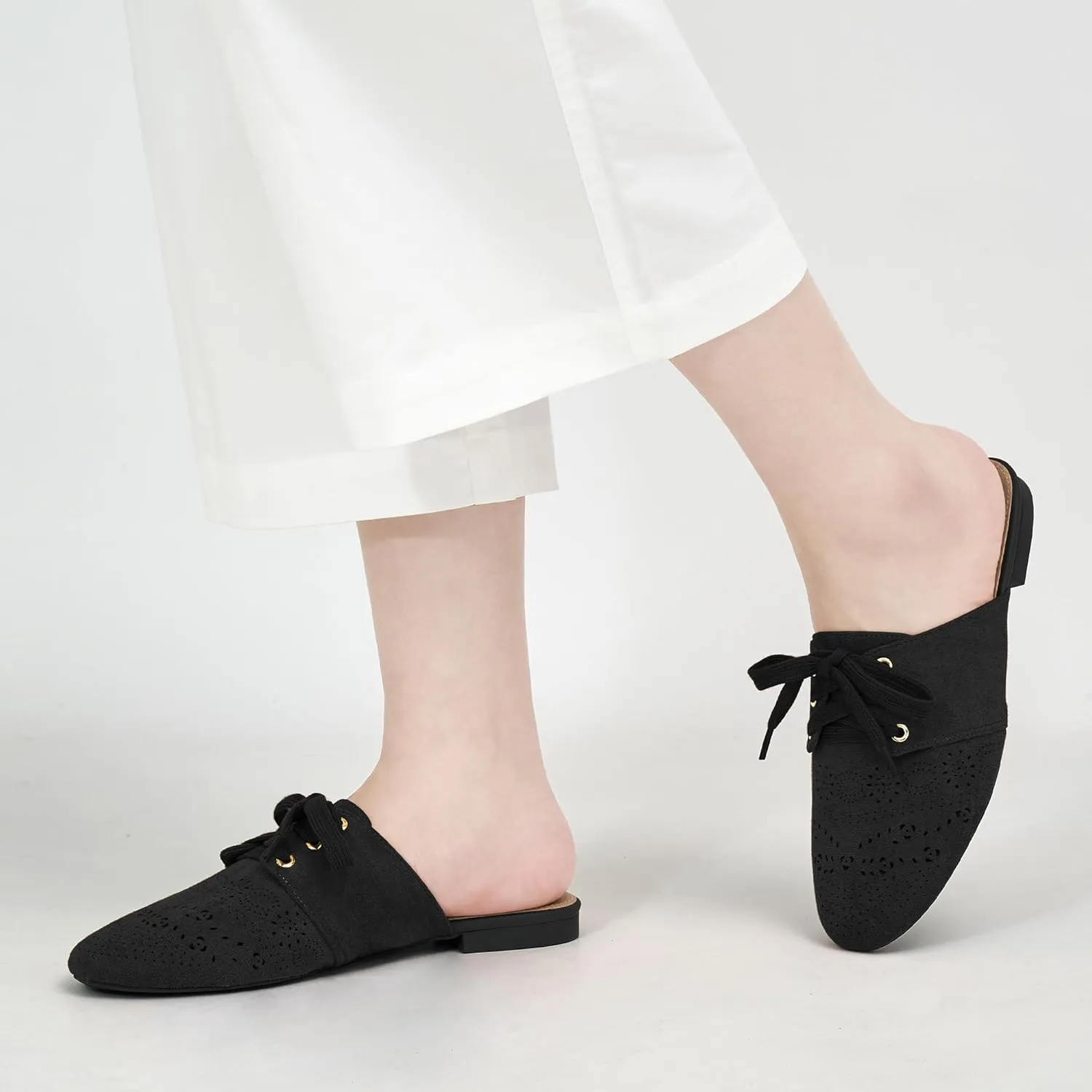HARENCE Mules for Women Casual Flats: Comfortable Round Toe Slip on Backless Mule Dressy Business Office Flat Shoes