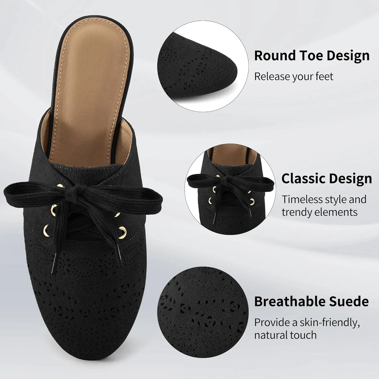 HARENCE Mules for Women Casual Flats: Comfortable Round Toe Slip on Backless Mule Dressy Business Office Flat Shoes
