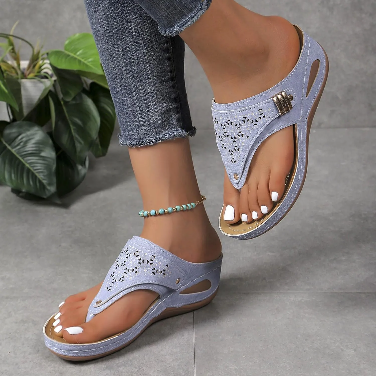 High Arch Sandals Women Hollow Out Thong Sandal Fashion Splicing Comfort Flip-Flops Adjustable Shoes 2025 Trendy
