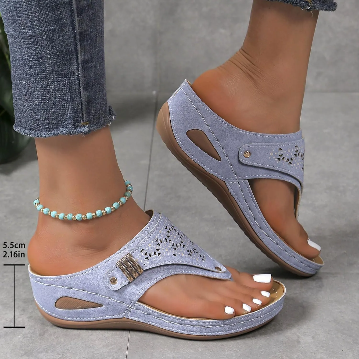 High Arch Sandals Women Hollow Out Thong Sandal Fashion Splicing Comfort Flip-Flops Adjustable Shoes 2025 Trendy