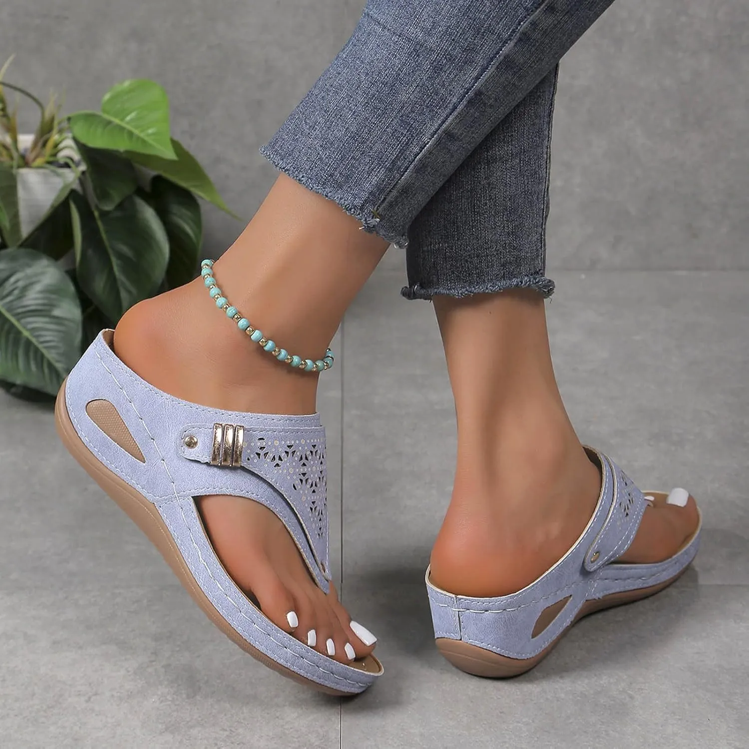 High Arch Sandals Women Hollow Out Thong Sandal Fashion Splicing Comfort Flip-Flops Adjustable Shoes 2025 Trendy