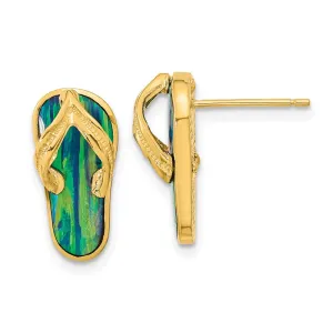 High-Quality 14K Gold Flip Flop Post Earrings with Created Blue Opal - Stylish Value