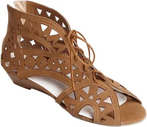 Hollow Sandals for Women Wedge Summer Casual Cross Straps Lace Up Fish Mouth Open Toe Back Zipper Flat Sandals Lightweight Comfy Outdoor Shoes