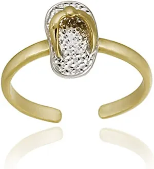 Hoops & Loops 925 Sterling Silver Two-Tone Flip Flop Open Toe Ring for Women Men