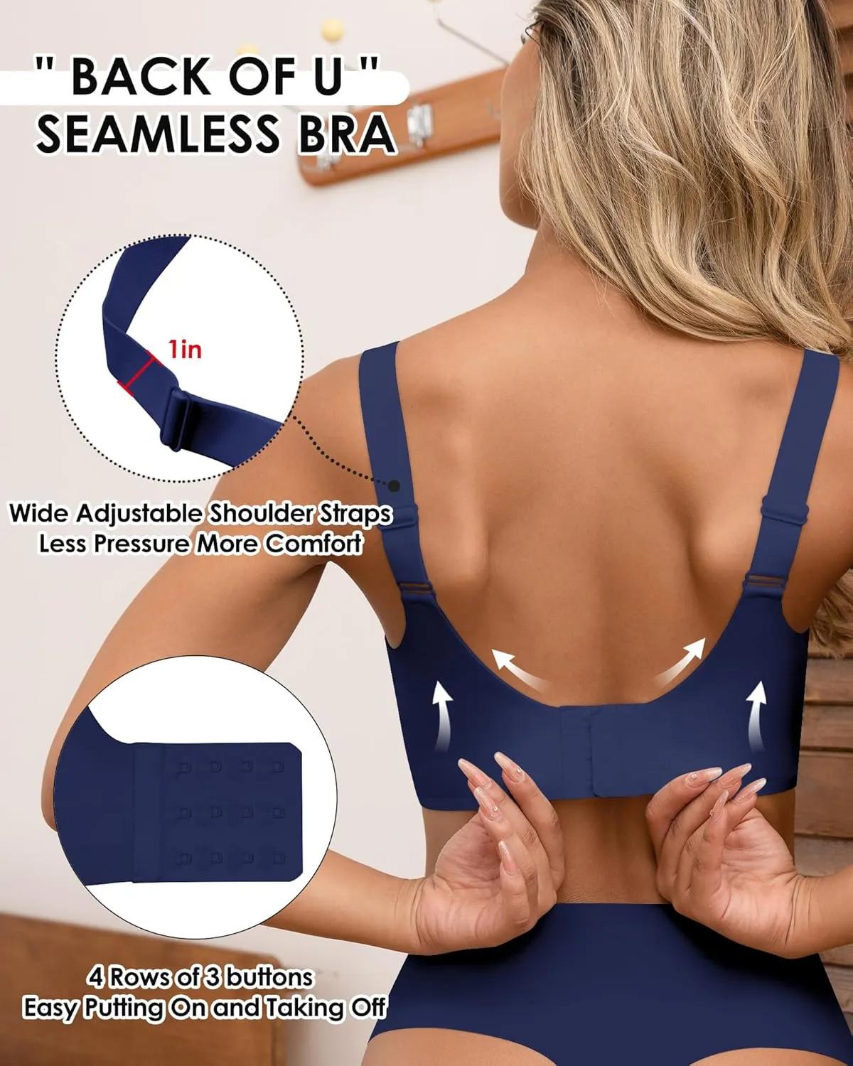 HORISUN Seamless Bras Full Coverage Wireless Push Up Bra for Women No Underwire Comfort V Neck Bralettes with Support