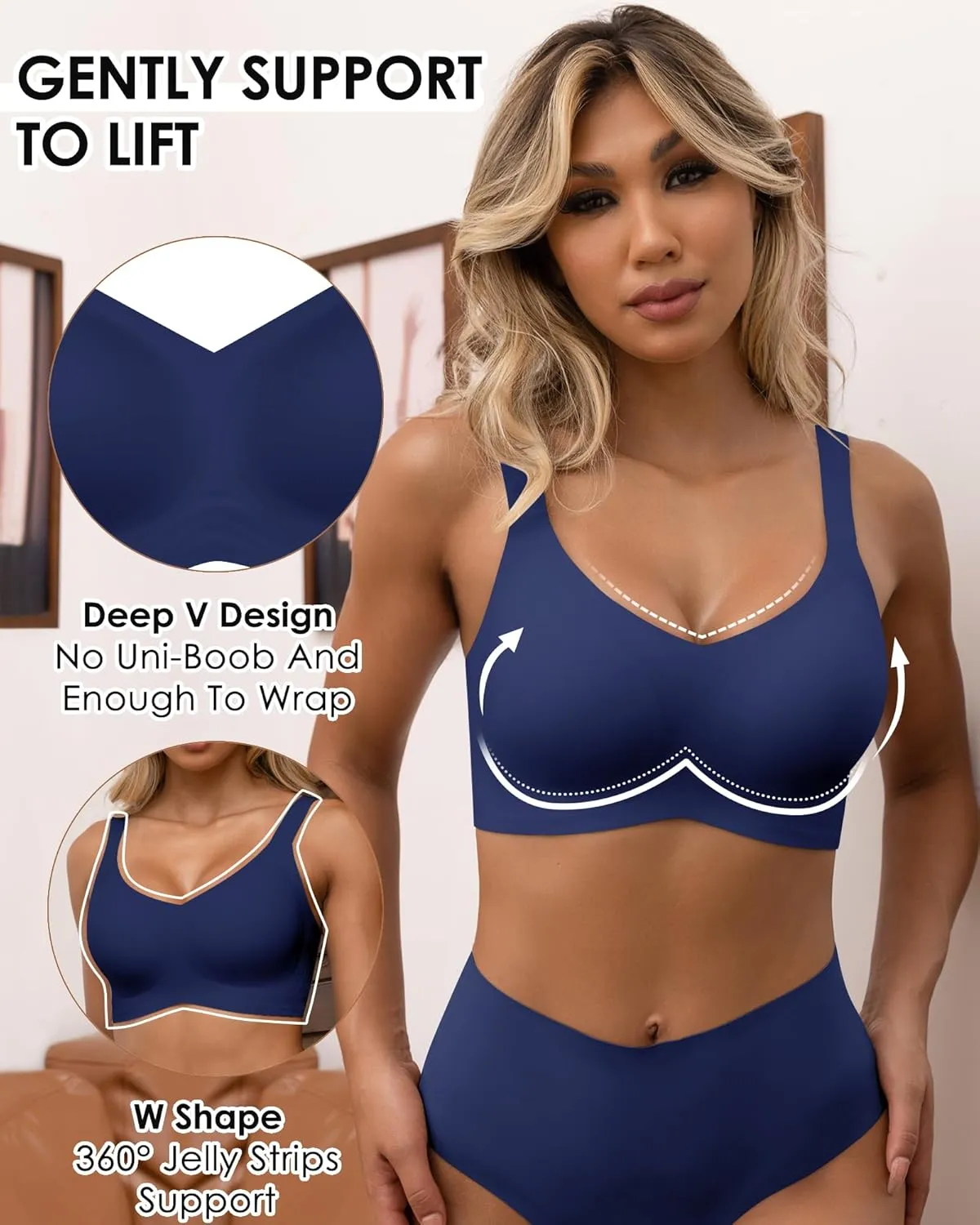 HORISUN Seamless Bras Full Coverage Wireless Push Up Bra for Women No Underwire Comfort V Neck Bralettes with Support