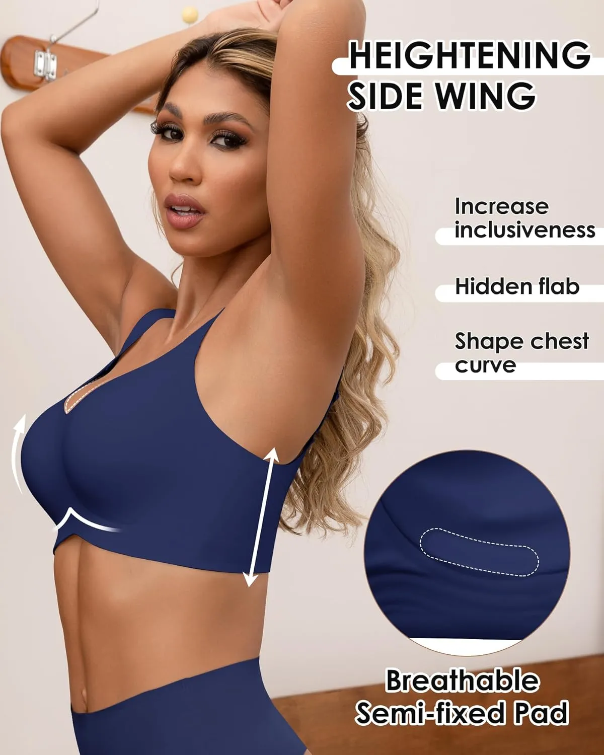 HORISUN Seamless Bras Full Coverage Wireless Push Up Bra for Women No Underwire Comfort V Neck Bralettes with Support