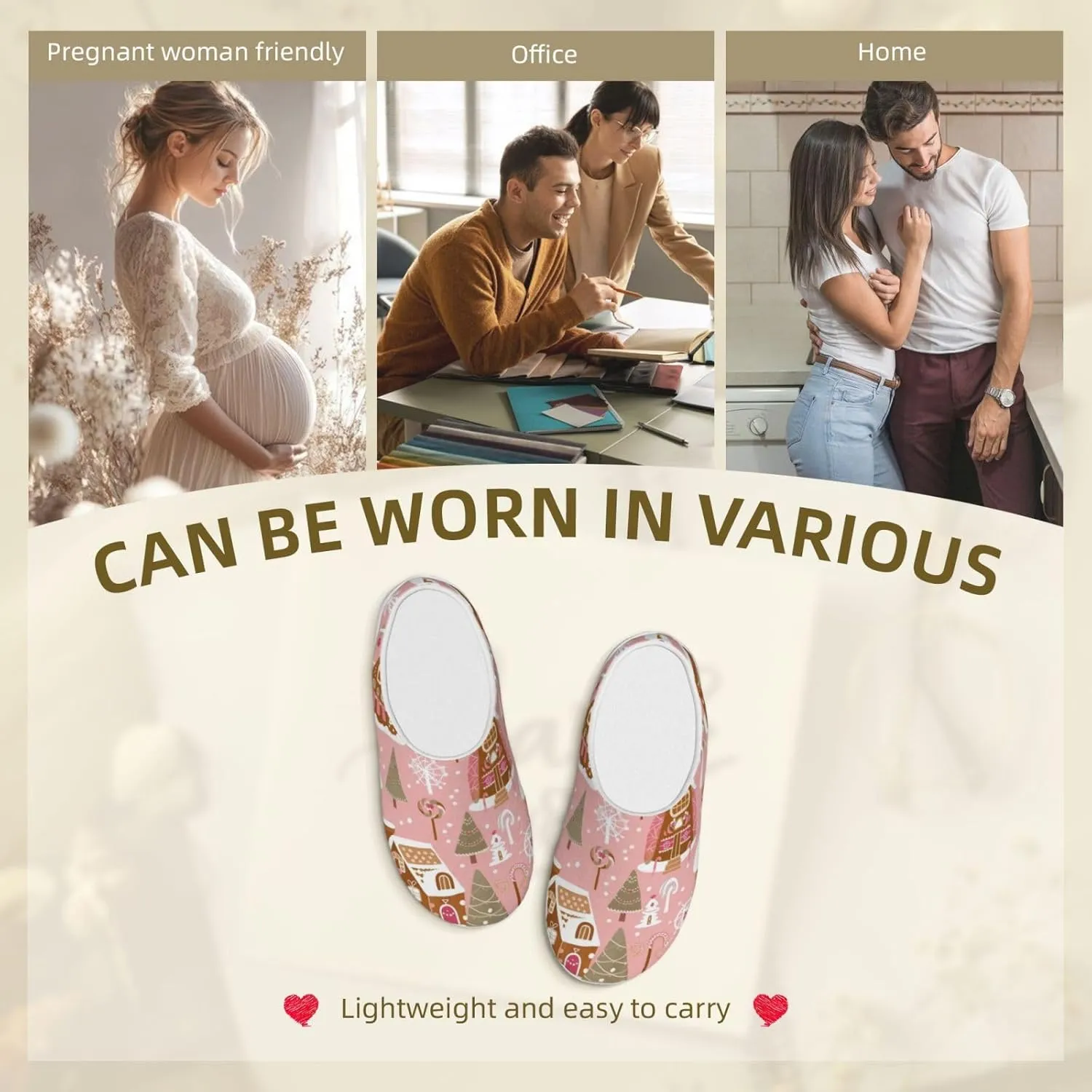 House Slippers for Woman Men Christmas Gingerbread Village Tree Pattern Comfy Flannel Women's Slippers Non Slip Home Slippers Shoes