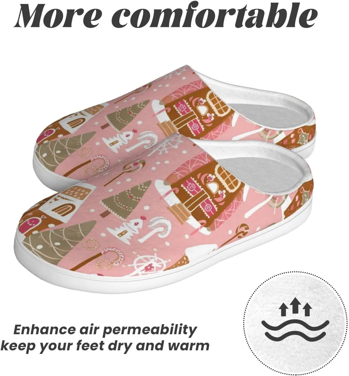 House Slippers for Woman Men Christmas Gingerbread Village Tree Pattern Comfy Flannel Women's Slippers Non Slip Home Slippers Shoes