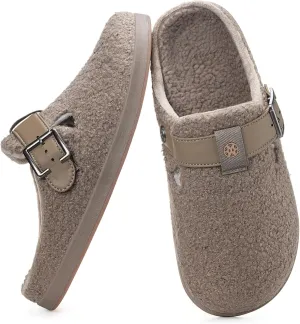 Hsyooes Women's Men's Fuzzy Slippers Orthotic Arch Support Fleece Lined House Slippers Comfy Winter Slip On Clogs for Plantar Fasciitis Indoor Outdoor with Adjustable Buckle