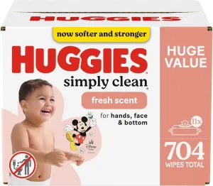 Huggies Simply Clean Fresh Scent Baby Wipes, 11 Flip-Top Packs (704 Wipes Total), Packaging May Vary