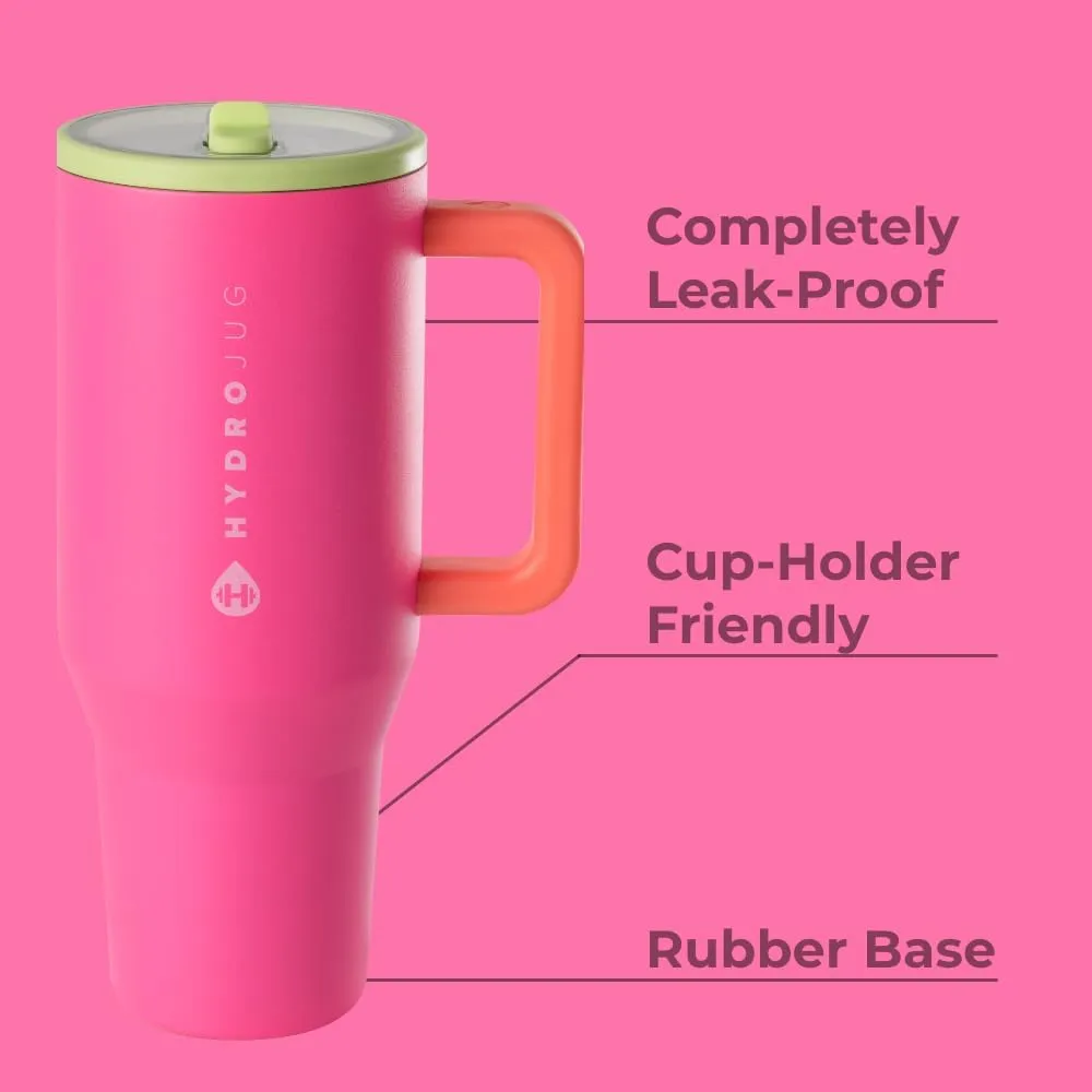 HydroJug Traveler - 32 oz Water Bottle with Handle & Flip Straw - Fits in Cup Holder, Leak Resistant Tumbler-Reusable Insulated Stainless Steel & Rubber Base - Gifts for Women & Men, Orchid