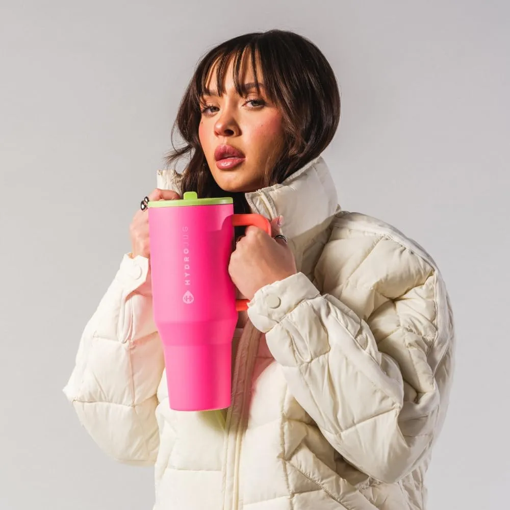 HydroJug Traveler - 32 oz Water Bottle with Handle & Flip Straw - Fits in Cup Holder, Leak Resistant Tumbler-Reusable Insulated Stainless Steel & Rubber Base - Gifts for Women & Men, Orchid