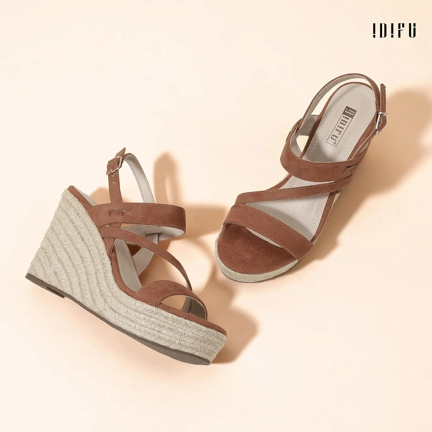 IDIFU IN4 Espadrille Wedge Sandals for Women Platform Wedges Heels Wedding Bridal Ladies Open Toe Dressy Sandals Comfortable Summer Ankle Strap Strappy High Heel Wedges