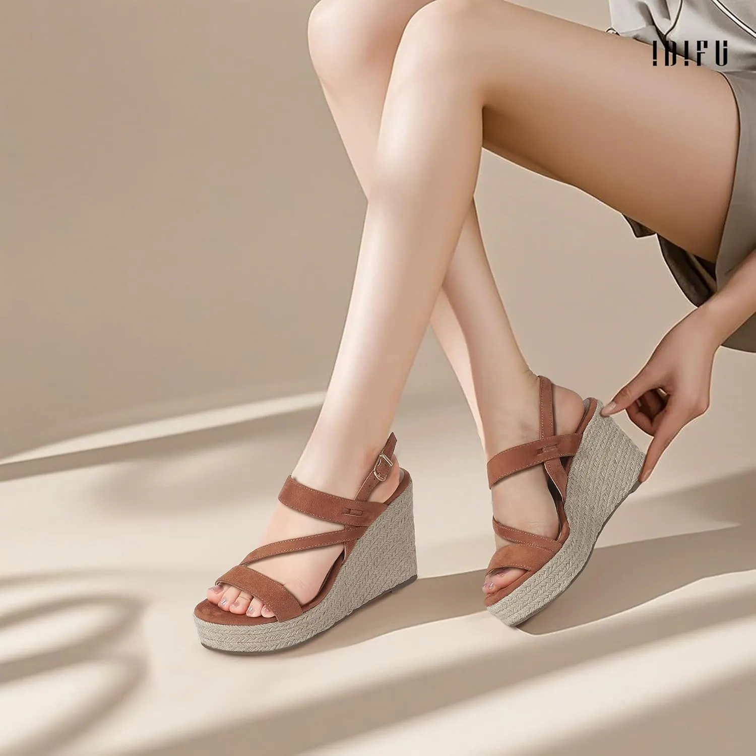 IDIFU IN4 Espadrille Wedge Sandals for Women Platform Wedges Heels Wedding Bridal Ladies Open Toe Dressy Sandals Comfortable Summer Ankle Strap Strappy High Heel Wedges