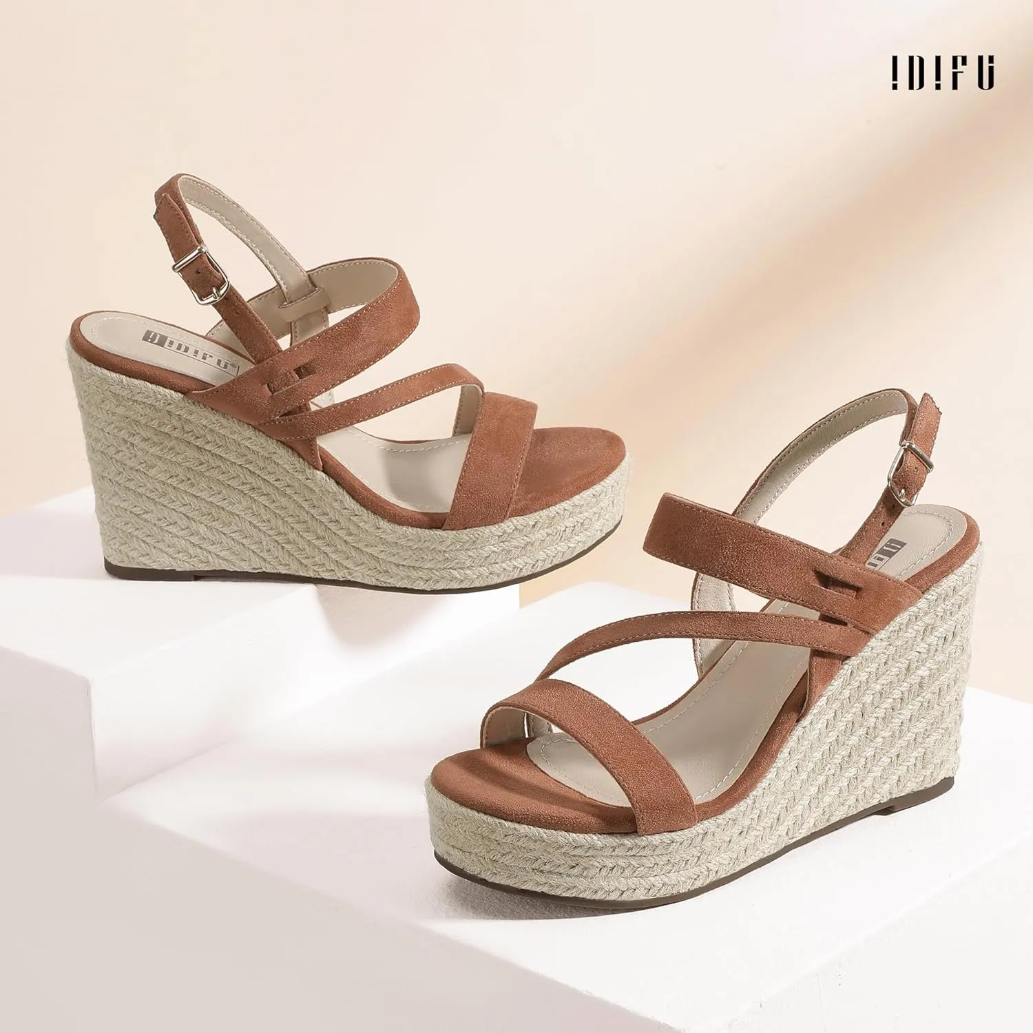 IDIFU IN4 Espadrille Wedge Sandals for Women Platform Wedges Heels Wedding Bridal Ladies Open Toe Dressy Sandals Comfortable Summer Ankle Strap Strappy High Heel Wedges