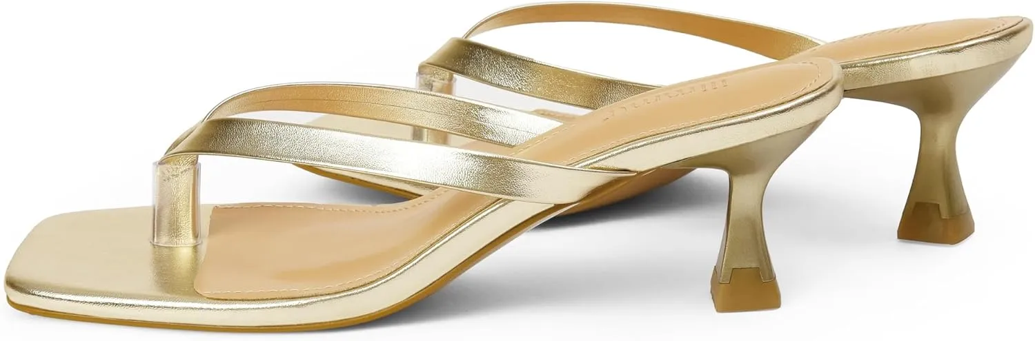 iiimmu Kitten Heels Flip Flops Heeled Thong Sandals for Women Square Open Toe with 2 Inch Low Heel