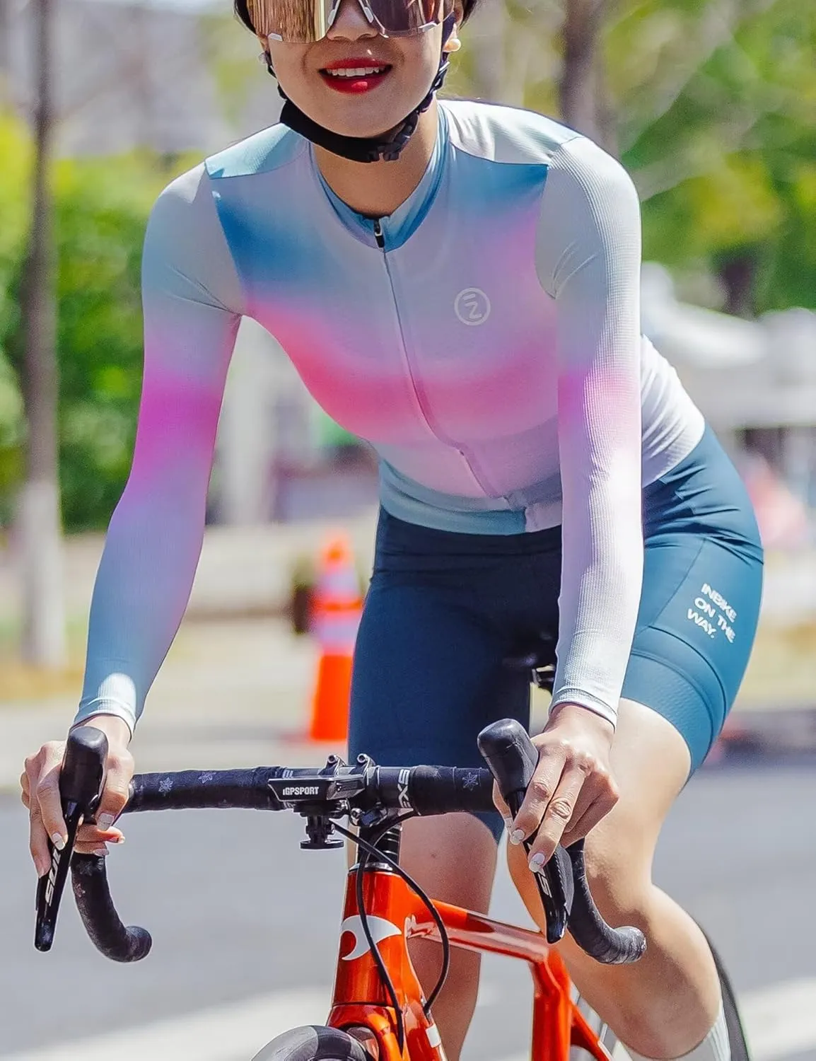 INBIKE Cycling Jersey Women Long Sleeve, Breathable Quick Dry Bike Shirt with 3 Rear Pockets, Reflective Biking Tops