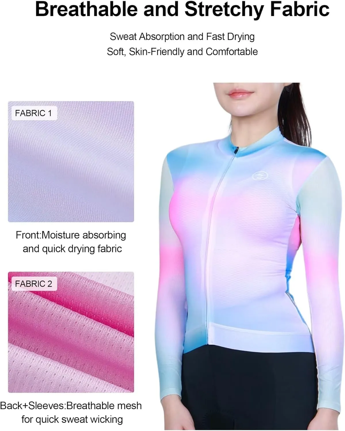 INBIKE Cycling Jersey Women Long Sleeve, Breathable Quick Dry Bike Shirt with 3 Rear Pockets, Reflective Biking Tops