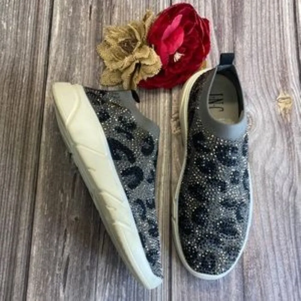 INC Kalama Black/Grey Black Rhinestone Stretch Wedge Sneaker 8M