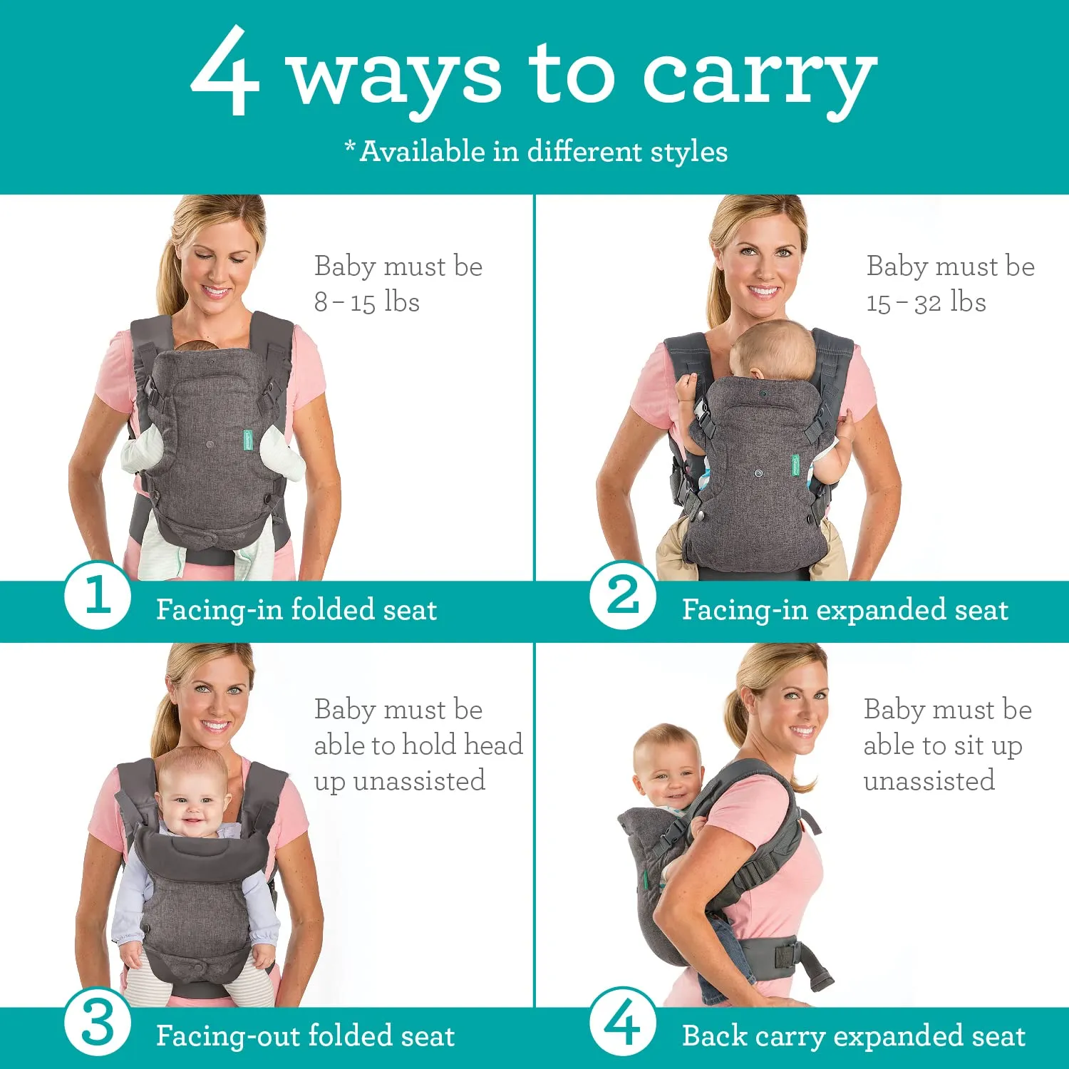 Infantino Flip Advanced 4-in-1 Baby Carrier - Ergonomic, Convertible, Face-in and Face-Out Front and Back Baby Carrier for Newborn to Toddler 8-32 lbs, Camo