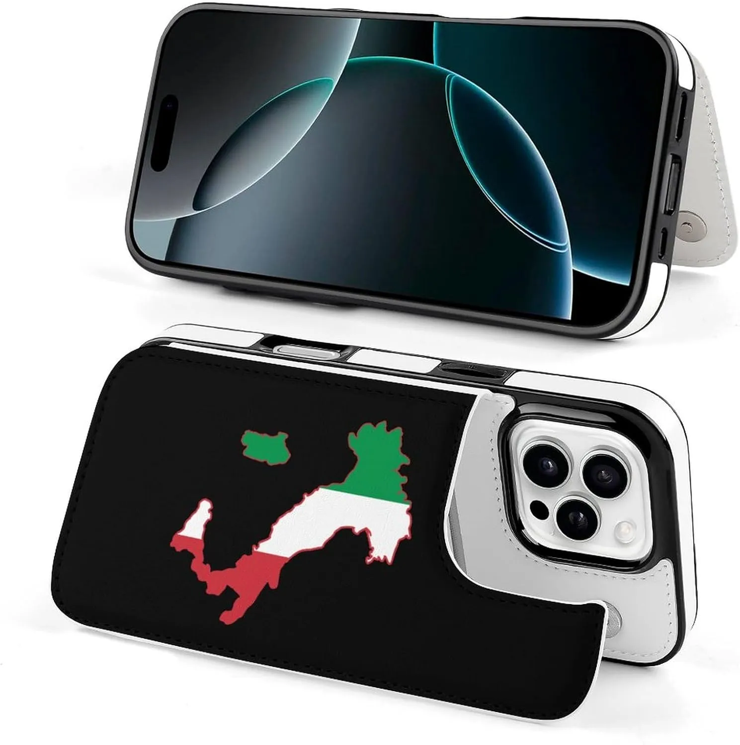 Italia Italy Italian Map Flag Compatible with Case Wallet with Card Holder Trendy Phone Flip Cover