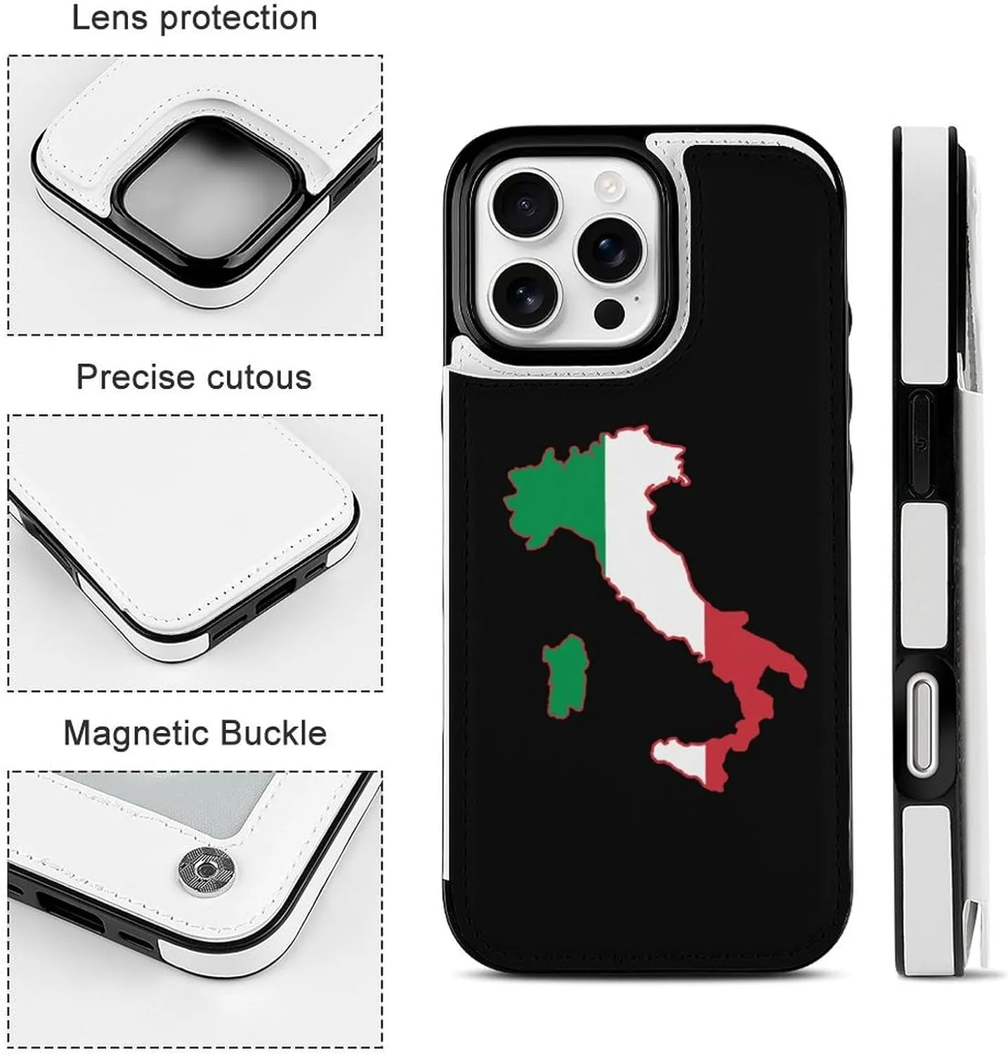 Italia Italy Italian Map Flag Compatible with Case Wallet with Card Holder Trendy Phone Flip Cover