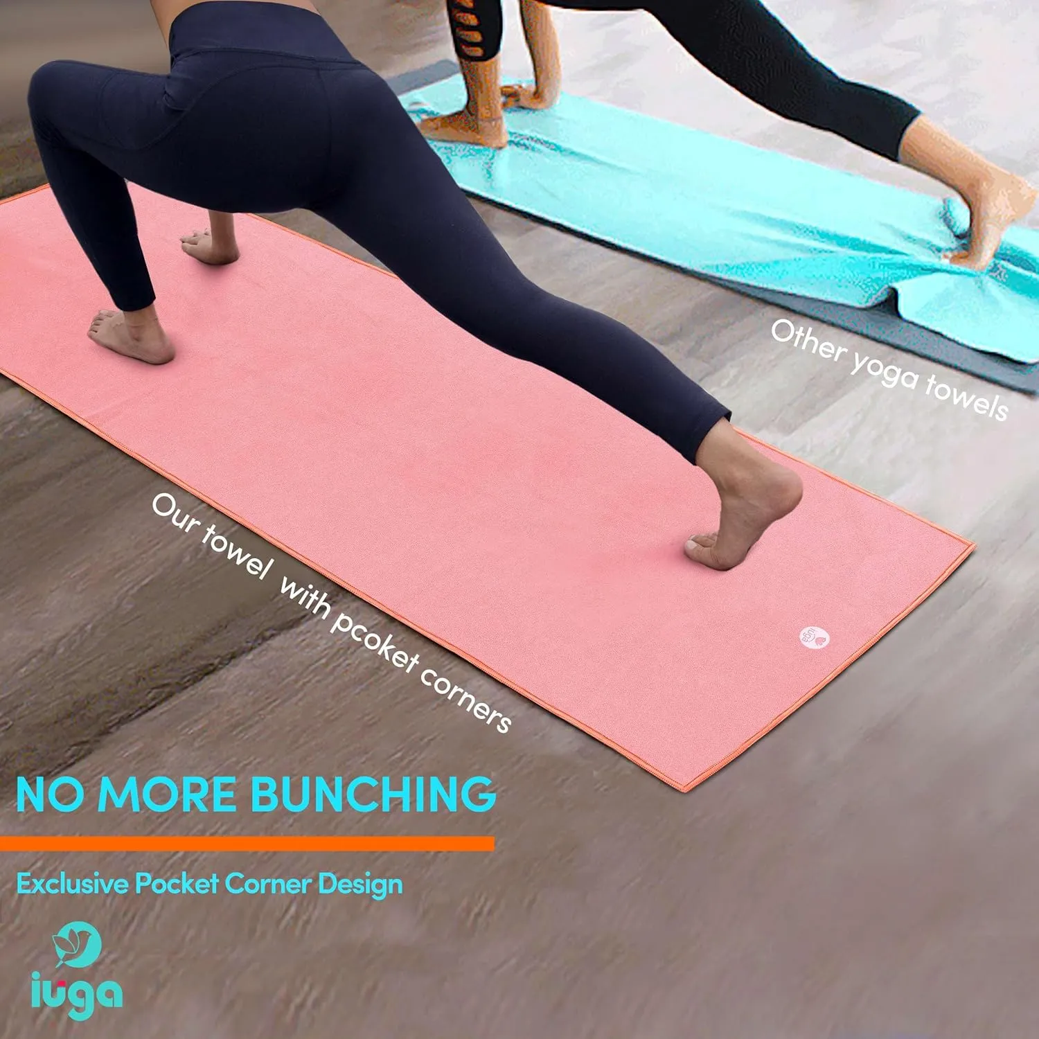IUGA Yoga Towel for Hot Yoga Non Slip Extra Thick Yoga Mat Towel   Hand Towel 2in1 Set with Corner Pockets Super Absorbent and Quick Dry Hot Yoga Towel
