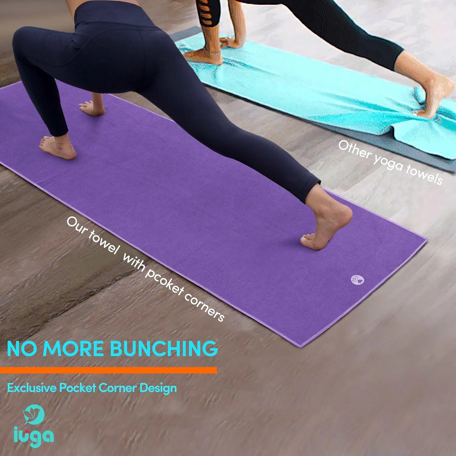 IUGA Yoga Towel for Hot Yoga Non Slip Extra Thick Yoga Mat Towel   Hand Towel 2in1 Set with Corner Pockets Super Absorbent and Quick Dry Hot Yoga Towel