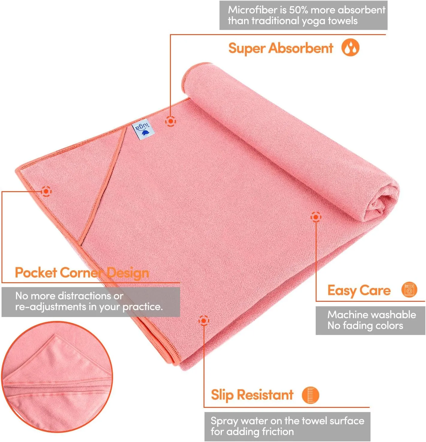 IUGA Yoga Towel for Hot Yoga Non Slip Extra Thick Yoga Mat Towel   Hand Towel 2in1 Set with Corner Pockets Super Absorbent and Quick Dry Hot Yoga Towel