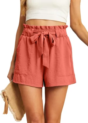 IWOLLENCE Womens Shorts with Pockets Summer Casual Shorts for Women Waist Casual Lightweight Adjustable Tie Knot Loose