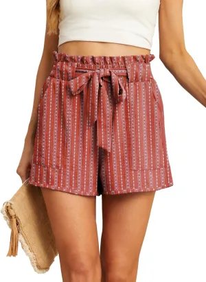IWOLLENCE Womens Shorts with Pockets Summer Casual Shorts for Women Waist Casual Lightweight Adjustable Tie Knot Loose