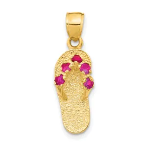 January CZ Birthstone Flip Flop Sandal Charm Pendant in Real 14k Yellow Gold