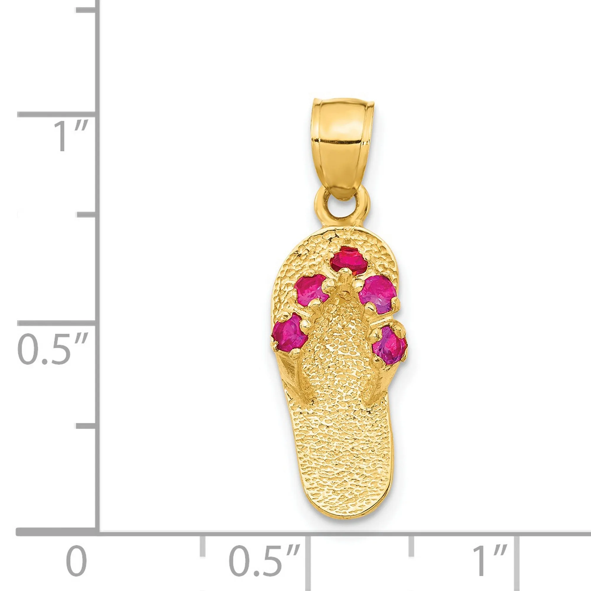 January CZ Birthstone Flip Flop Sandal Charm Pendant in Real 14k Yellow Gold