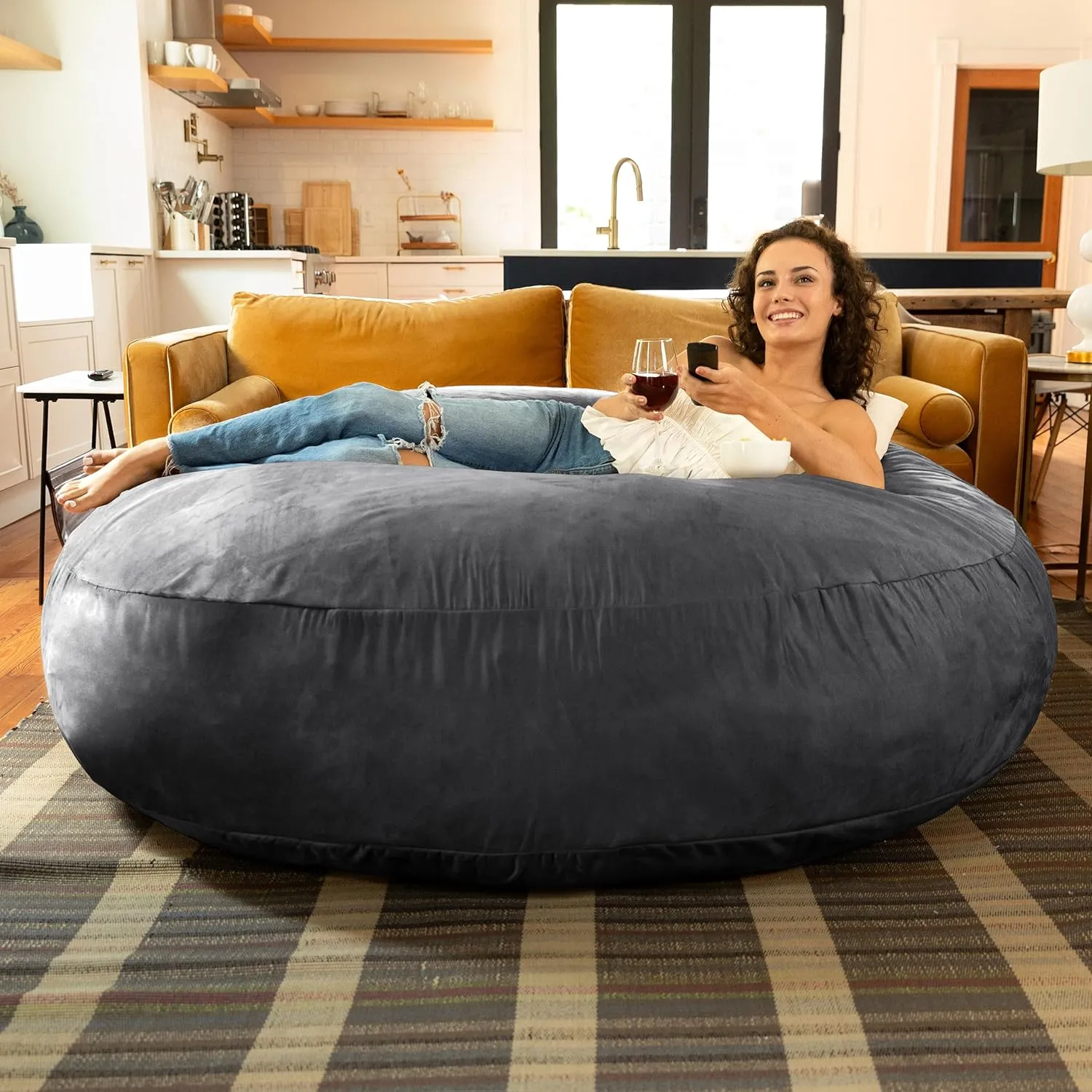 Jaxx 6 Foot Cocoon - 2-in-1 Convertible Bean Bag Bed & Large Bean Bag Chair for Adults, Black