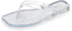 Jelly Sandals for Womens Flip Flops Thong Flat Jellies Shoes Clear Square Slides Size 10 Summer Beach Slipper Durable Quick Drying Soft